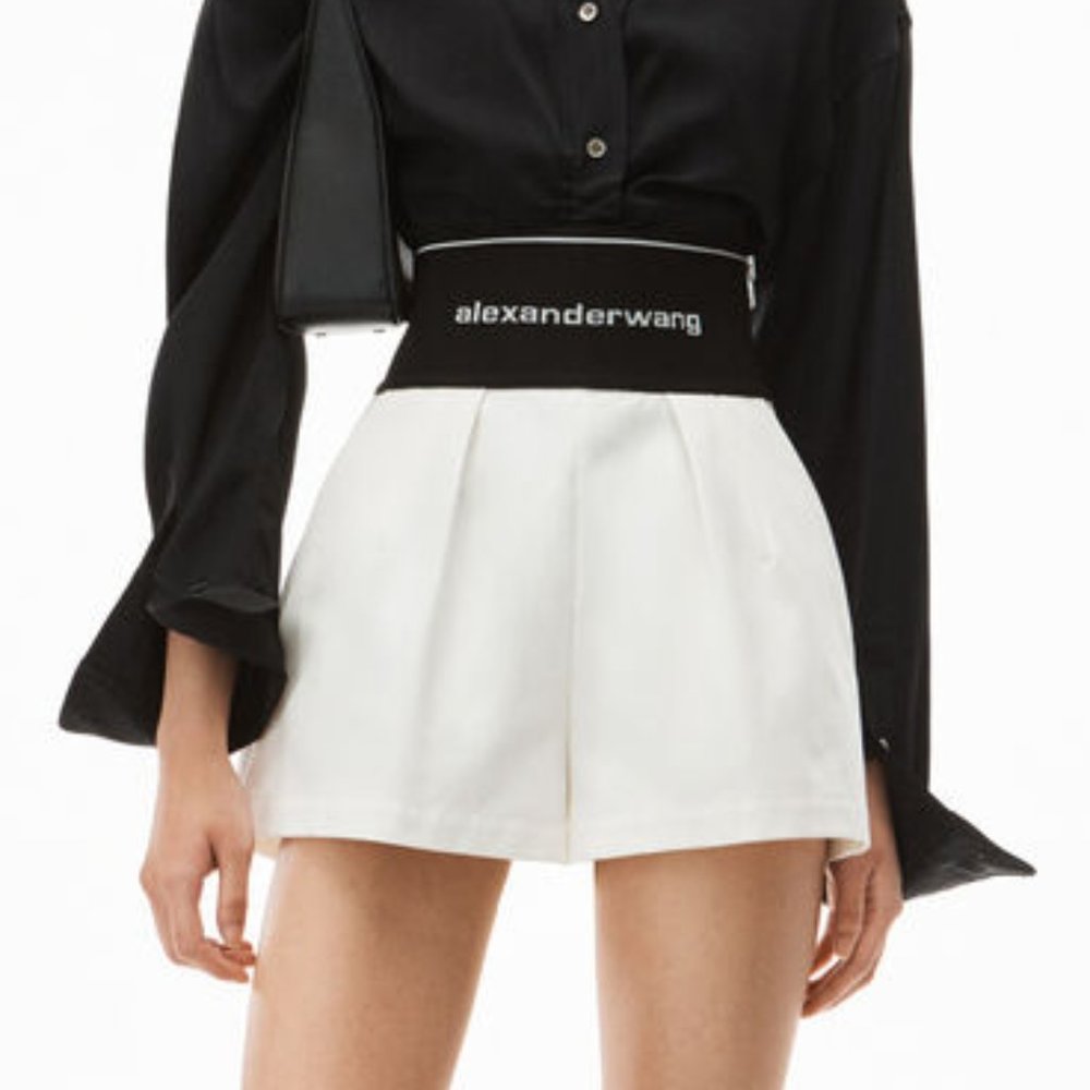 Alexander Wang Black & White High-Waist Pleated Shorts